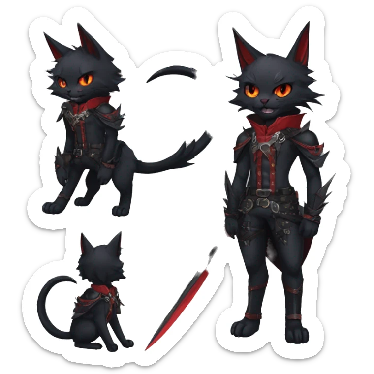 cool edgy elegant beautiful black punk red fantasy nargacuga-bat-cat-Fakemon collar harness warrior full body sticker