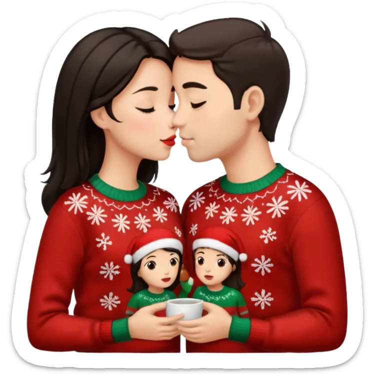 date night christmas couples, dark hair, about to kiss each other sticker