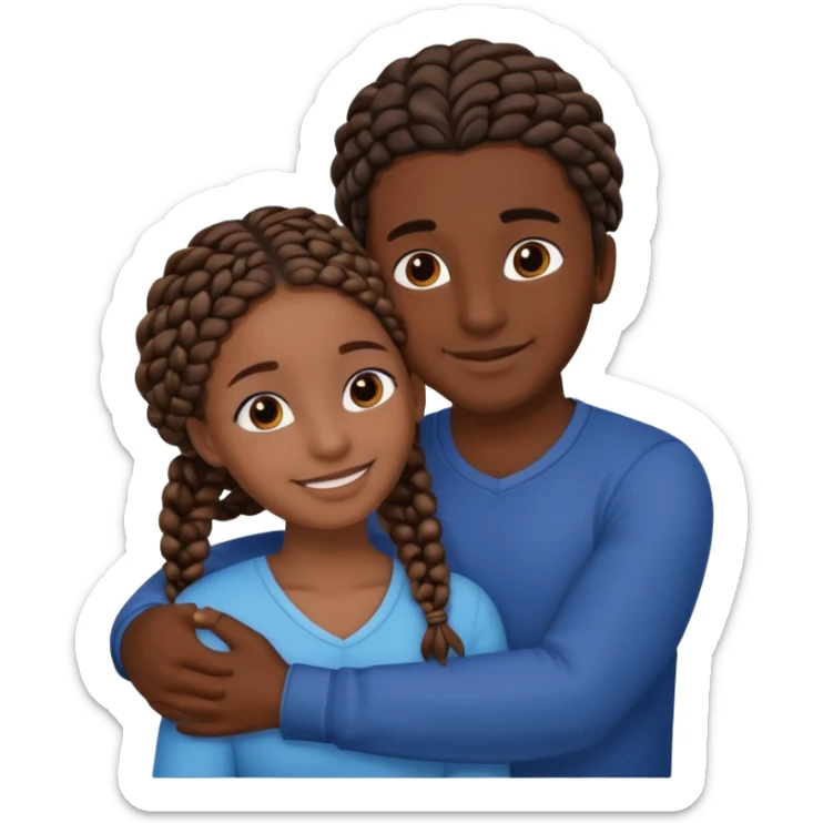 dark skin, black girl with black and brown braids, hugging her Mediterranean boyfriend with brown hair and dark skin sticker