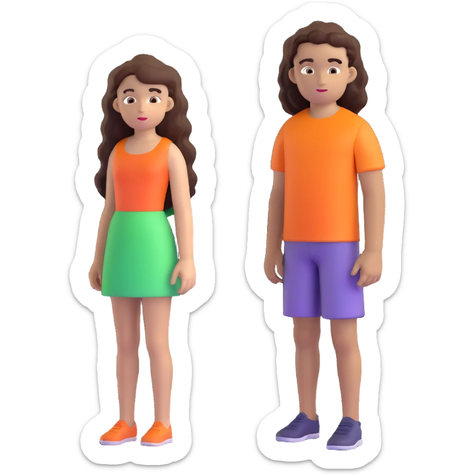 long light brown hair girl with pale skin and boy with black curly hair and tanned skin looking at each other sticker