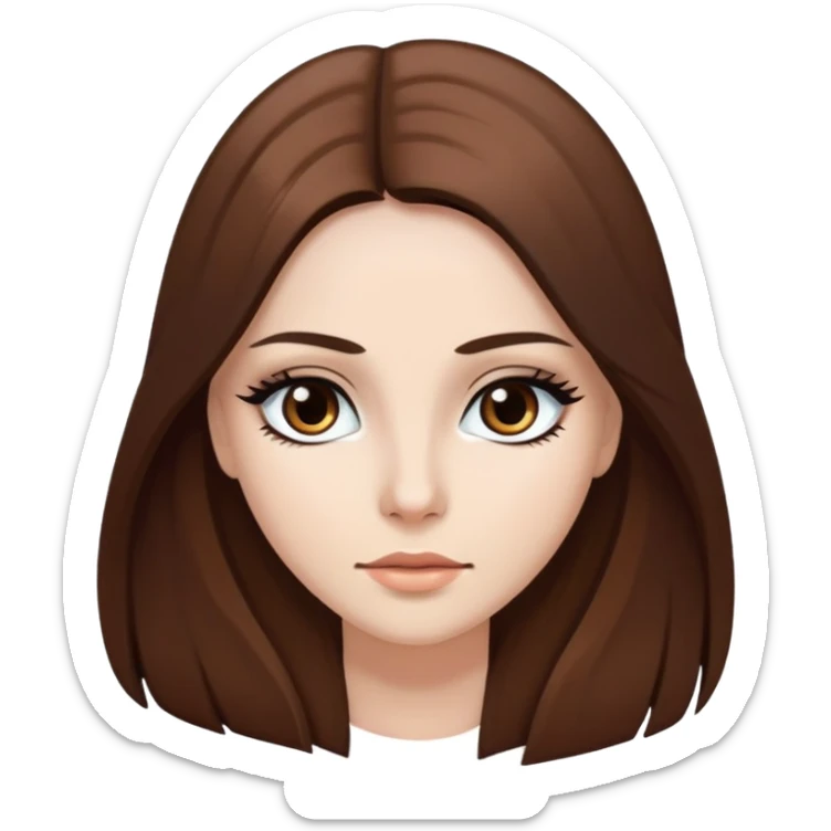 pretty long hair straight brown hair white skin baddie with black eyeliner and brown eyes sticker