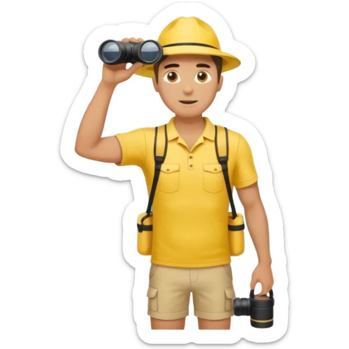 Male lifeguard full body – yellow shirt, binoculars in hand, scanning the sea sticker