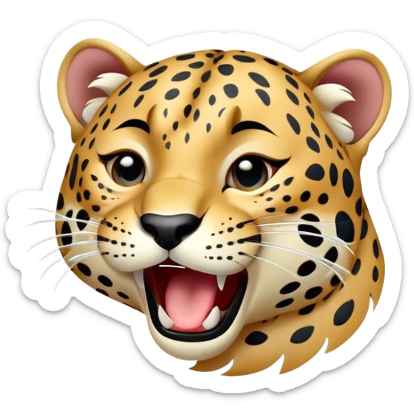 cinematic-realistic-yawning-young cutee jaguar-portrait-emoji,-head-tilted-slightly-with-a-dramatic,-wide-open-yawn,-showcasing-a-lithe,-graceful-build-with-distinctive-rosette-patterns-and-sleepy,-half-closed-eyes,-simplified-yet-irresistibly-adorable, realistic sticker