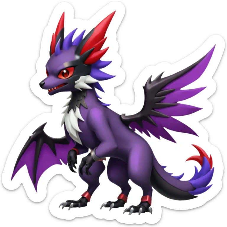Shiny Noibat-Noivern-Mightyena-Silvally-Fakémon-hybrid-creature (full body)  sticker
