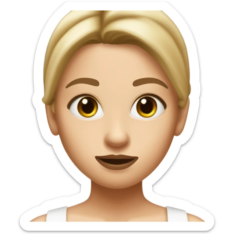 female teenage girl with a straight cute nose with straight dirty blonde hair, mascara and lip liner (brown), also is wearing a white tube top sticker