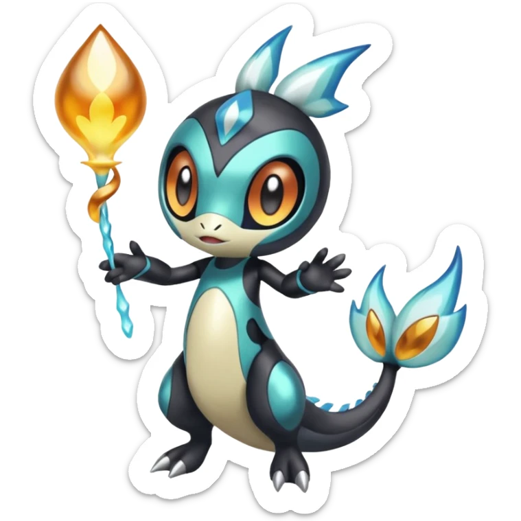 Splash-patterned emotional sparky sparky boom boom painful Meloetta-Guilmom-Salandit-Trico-Pokémon-Fakémon-fusion-hybrid-creature sticker