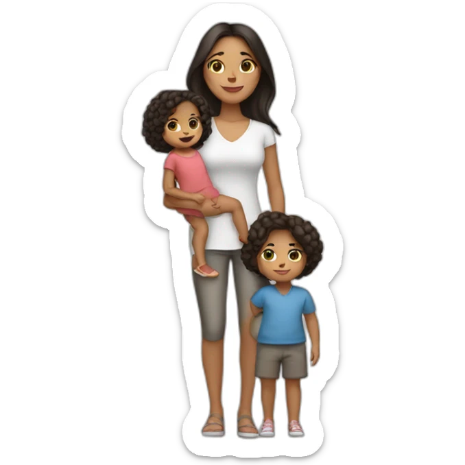 mother and 2 child with dark hair5 and white skin full length sticker