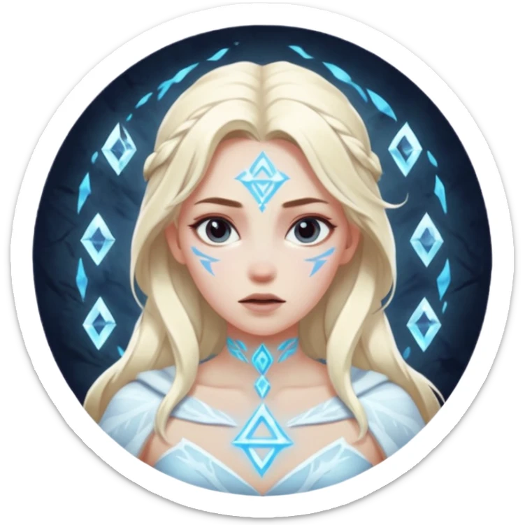 Woman frozen mid-spell, glowing runes around her body, charged silence sticker