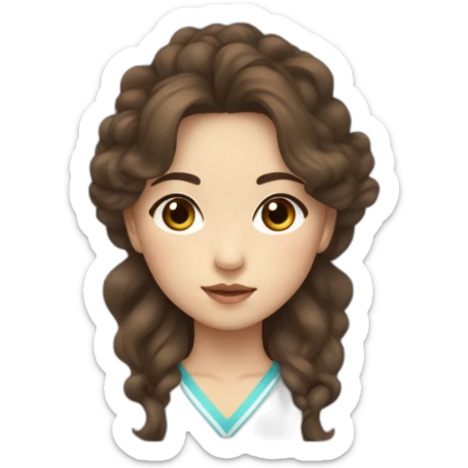 Kazakh girl with brown wavy hair, dark eyes and septum whose style was influenced by korea sticker
