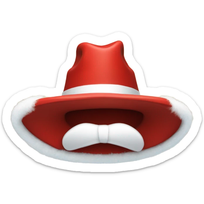 red cowboy hat that mimics the style of a Santa hat that is red with white fur trim around the edge sticker