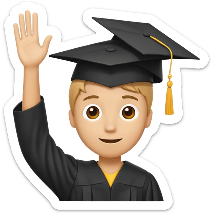 yellow stick figure man with arms raised holding a graduation cap in one hand sticker