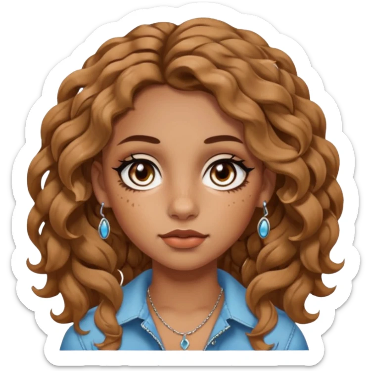 girl with wavy hair, almond shaped eyes, birthmark near her eye, tan, with lots of swag, cool, face piercings (no earrings) sticker