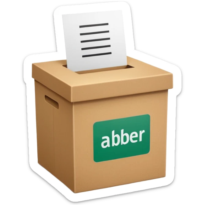 Vote box with 'Ja, aber' written on the front and paper entering the top slot sticker