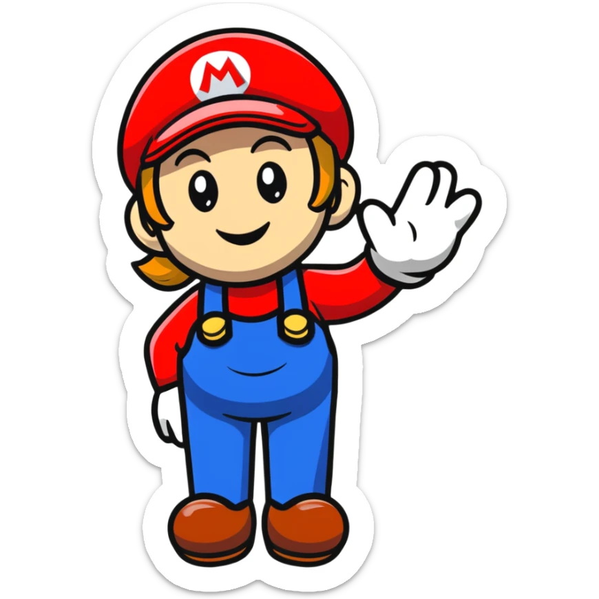 female Mario smiling in cute cartoon style sticker