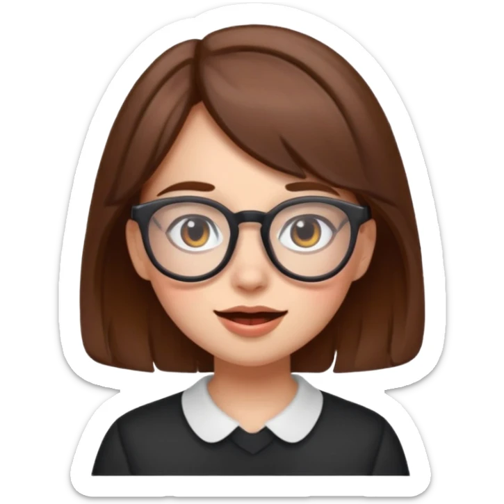 funny girl with brown hair and glasses, Discord emoji style sticker
