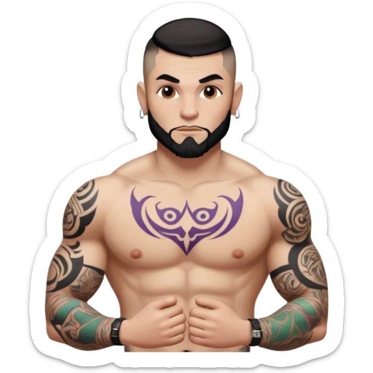 tattoo man, white skintone, more highlight the tattoo, body builder, heavy tatto on fully chest, more tattoos on the body, more visible tattoo, big tattoos. sticker
