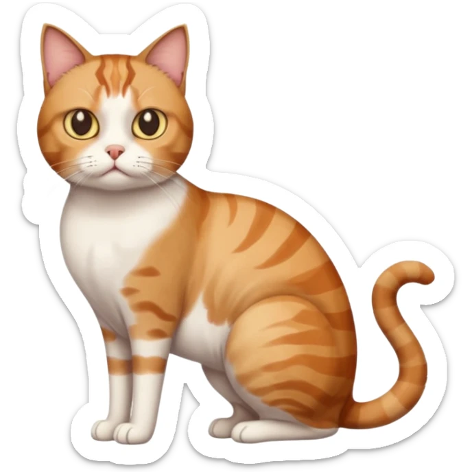 full body white, ginger and brown tabby calicio cat with skinny head and fat body with an anxious face sticker
