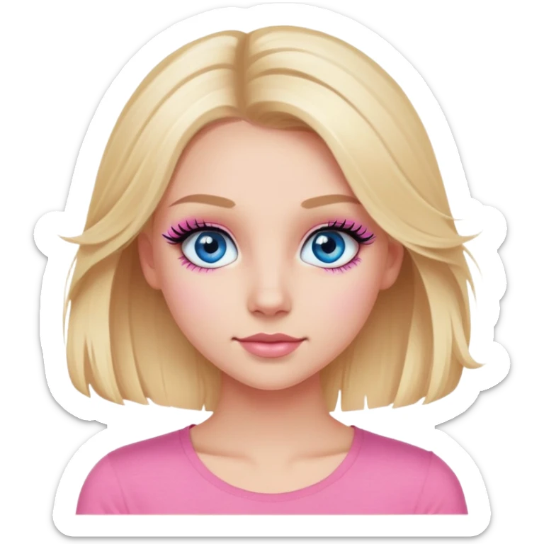 Cute blonde girl with fake lashes and blue eyes wearing pink top  sticker