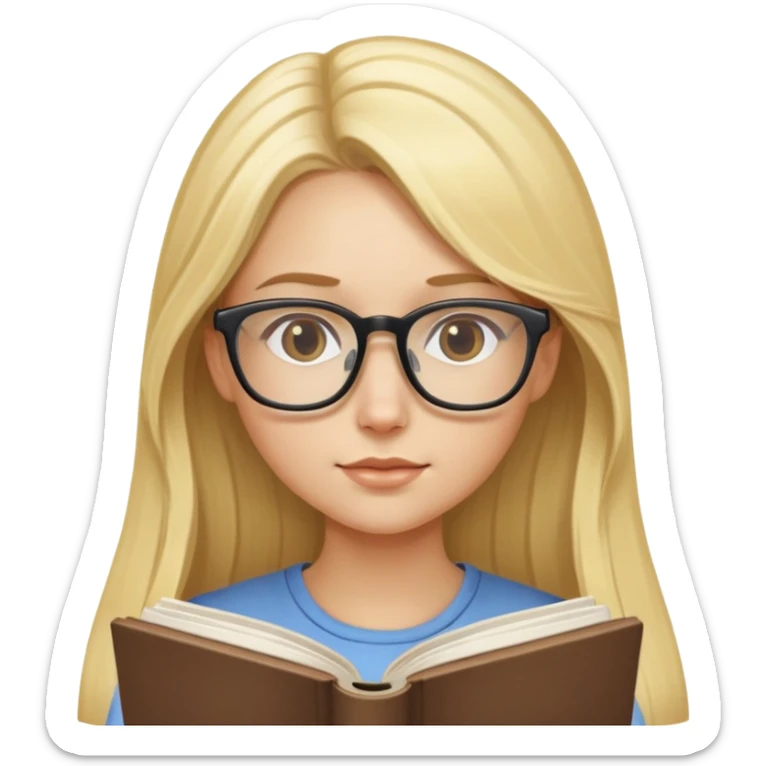 blond girl with long hair wearing glasses reading a book sticker