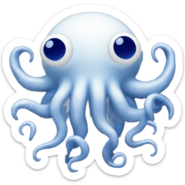 Obscured in darkness, a pair of large, glowing white eyes, and six tentacles, tinted a dark royal blue. sticker