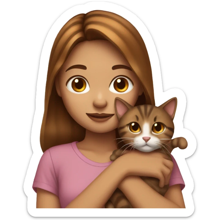 girl with brown hair and caramel highlights holding cat sticker