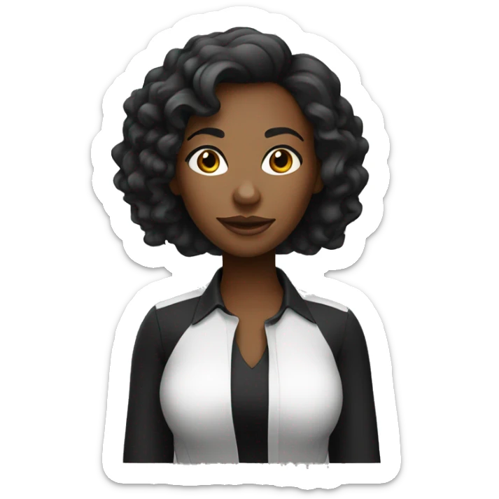 a cartoon looking pretty black woman in black shirt with white background  sticker