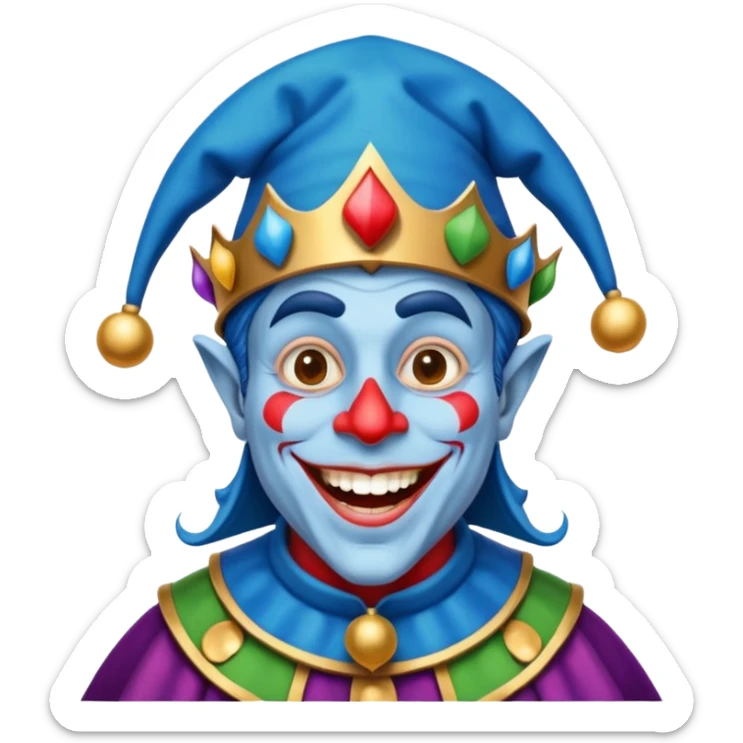 crazy funny colorful human jolly joker, medieval, vintage, court jester, mac os icon, blue color sticker