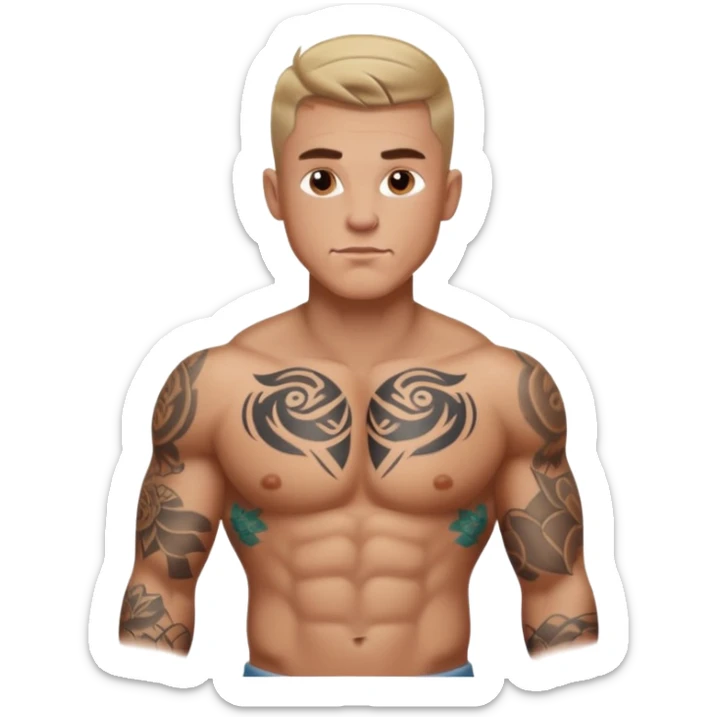 tattoo man, white skintone, more highlight the tattoo, body builder, tatto on fully chest, more tattoos. sticker