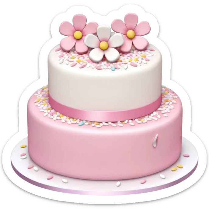 Pastel shiny glittery pastel pink and white Sakura flowers cake with sprinkles on top sticker