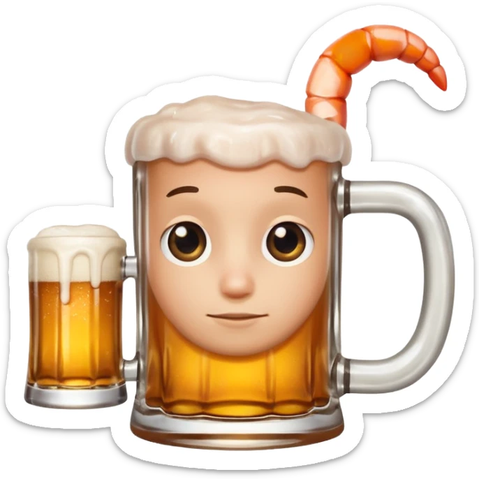 Genérame un camarón con su tarro en mano de cerveza moderna, asomándose por un costado con cara de curiosidad  sticker