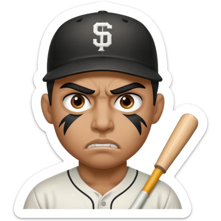 Eye black wearing tough Latino baseball player not flexing his muscle with an angry face  sticker