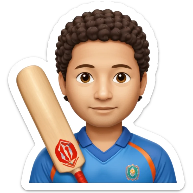 
Sachin Tendulkar
Create a cricket emoji of a short, curly-haired Indian batsman wearing a blue jersey, holding a bat with a calm confident smile, minimal flat emoji style, rounded shapes, bold outlines, vibrant colors, no background sticker