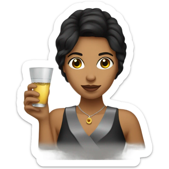 Women with dark hair drinking a shot of tequila  sticker