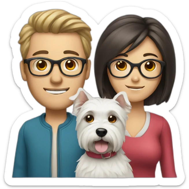 Man with glasses anda woman with a westie dog girl sticker