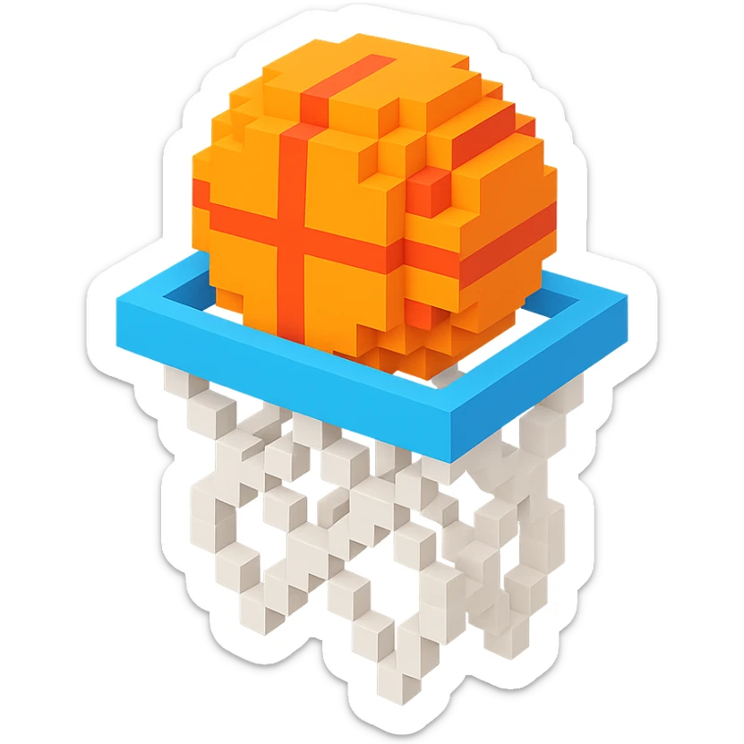 Voxel-style basketball in a net, variation 5 sticker