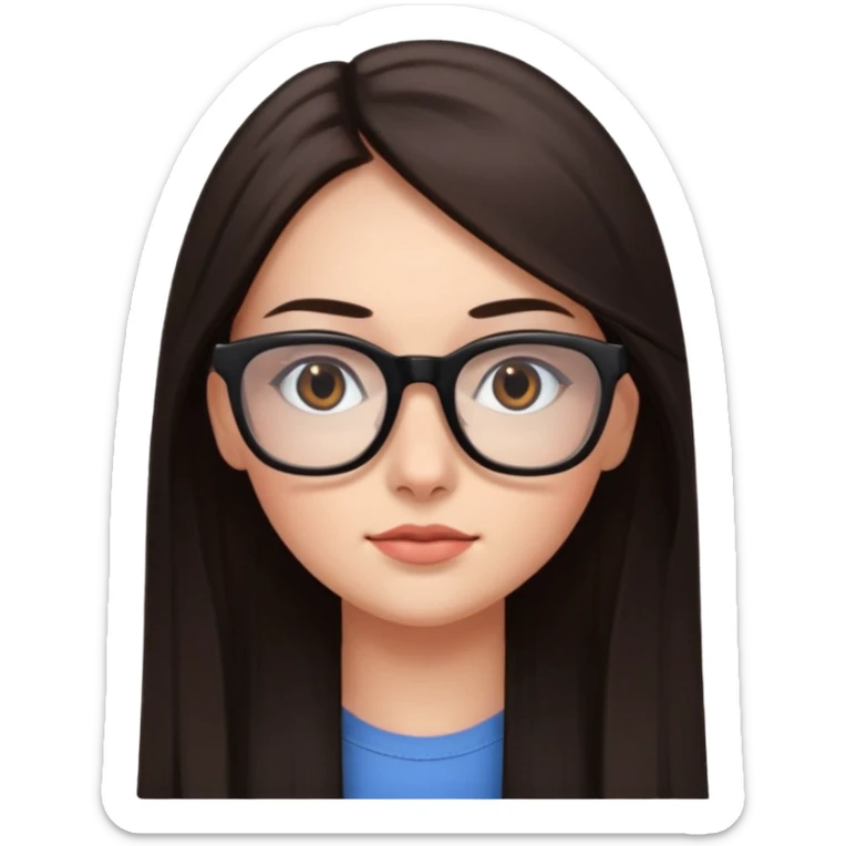une ado, brune aux cheuveux tres fonces longs lisses blanche, ,lunettes carres noires, yeux bruns joues rose sticker