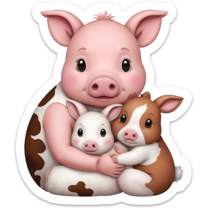 Home of rat, pig as parent hugging  cow, rabbit baby sticker