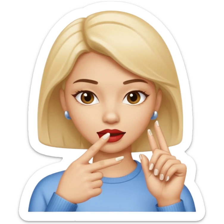 A normal human emoji with nails💅 this emoji but without the nail polish, a female with polished nails 💅, bite one of the index figure sticker