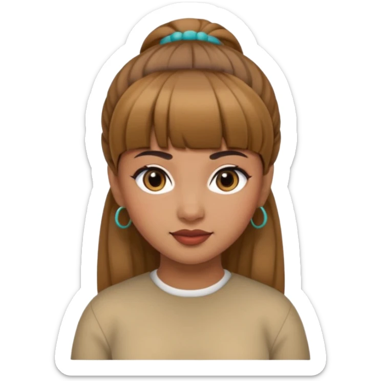 In Apple Memoji format, a girl with bangs and her hair in a bun. The girl has light brown skin and arab ethnic features sticker