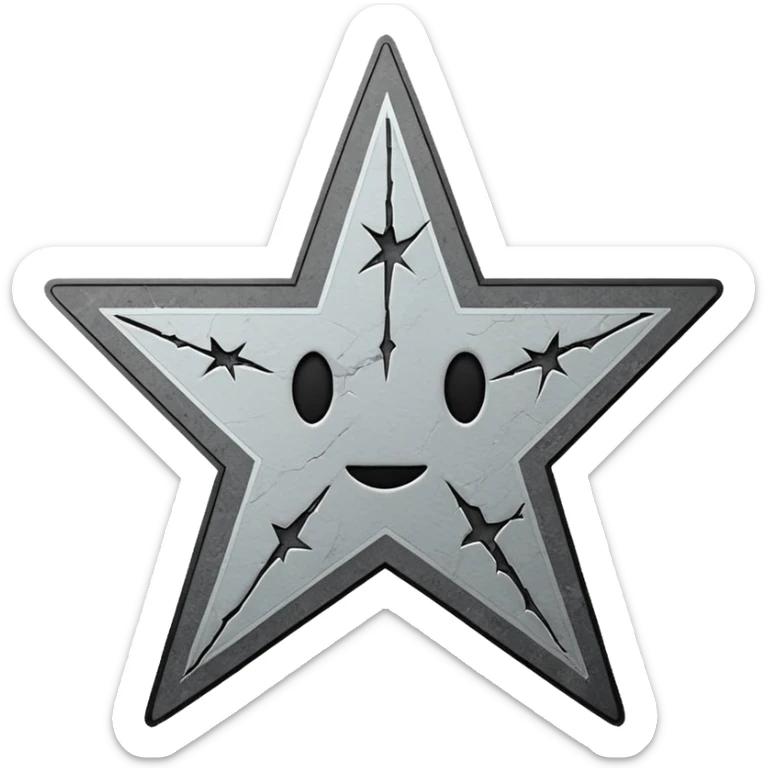 Minimalist emoji-style sticker of a cracked Walk of Fame star with a faint claw mark coming from below, grayscale and ash tones


 sticker