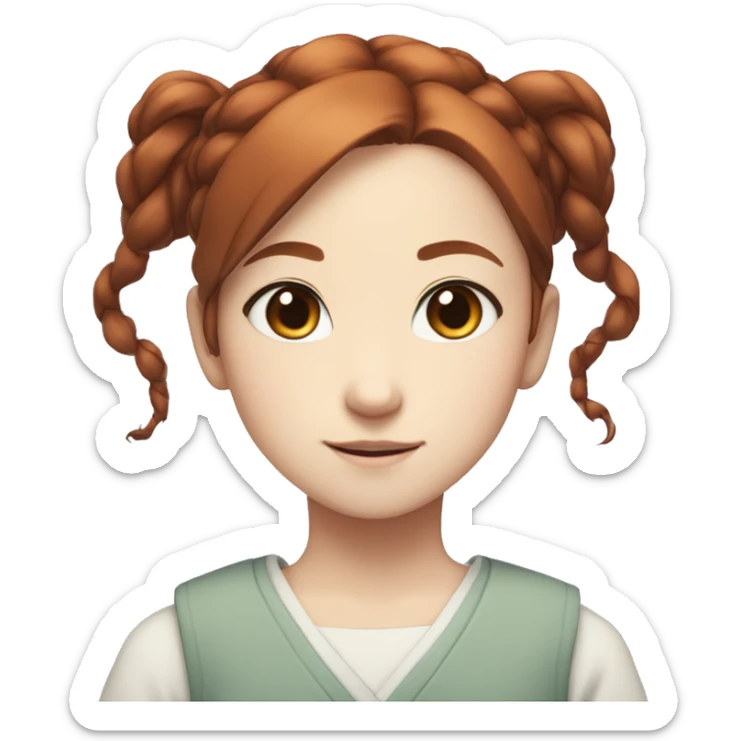 Japanese anime-inspired young girl with red brown hair tied in a ponytail and mesmerizing blue eyes sticker