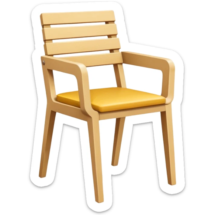 style wooden chair made of light brown wood with a yellowish tone. The design should match the reference image — modern and geometric with a solid, squared frame and slatted backrest and seat. Clean lines, minimalistic style, soft shading, and no background. sticker