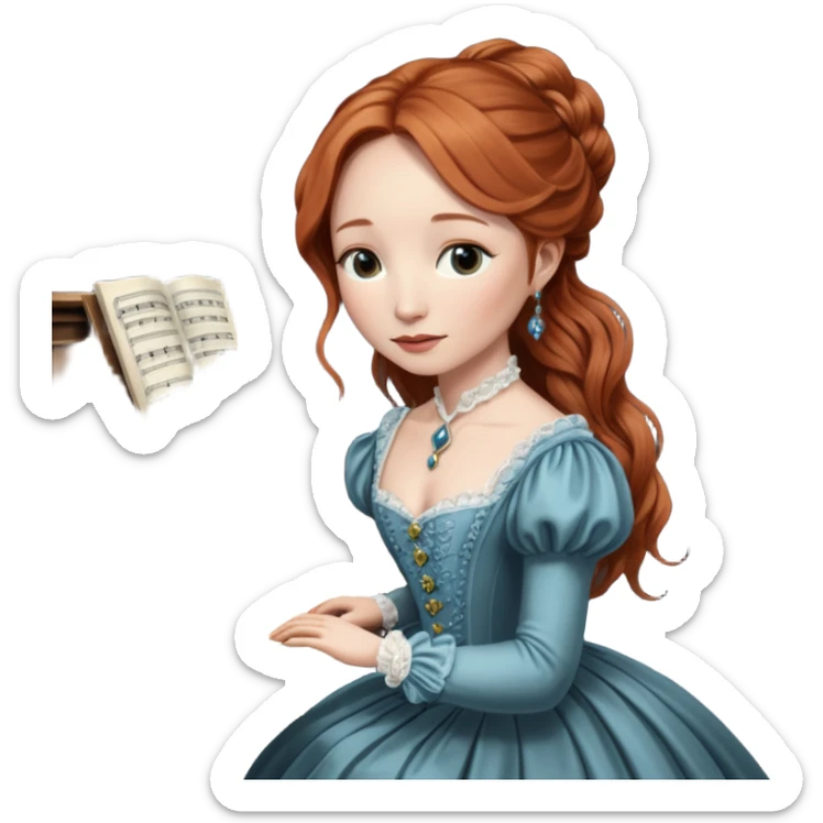 cinematic realistic - Tori Amos - playing the piano in a Victorian dress sticker