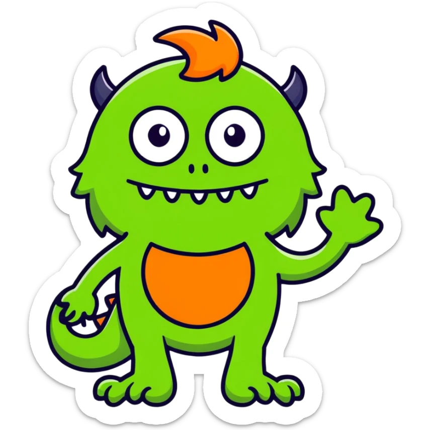 green monster with orange nose and orange hair sticker