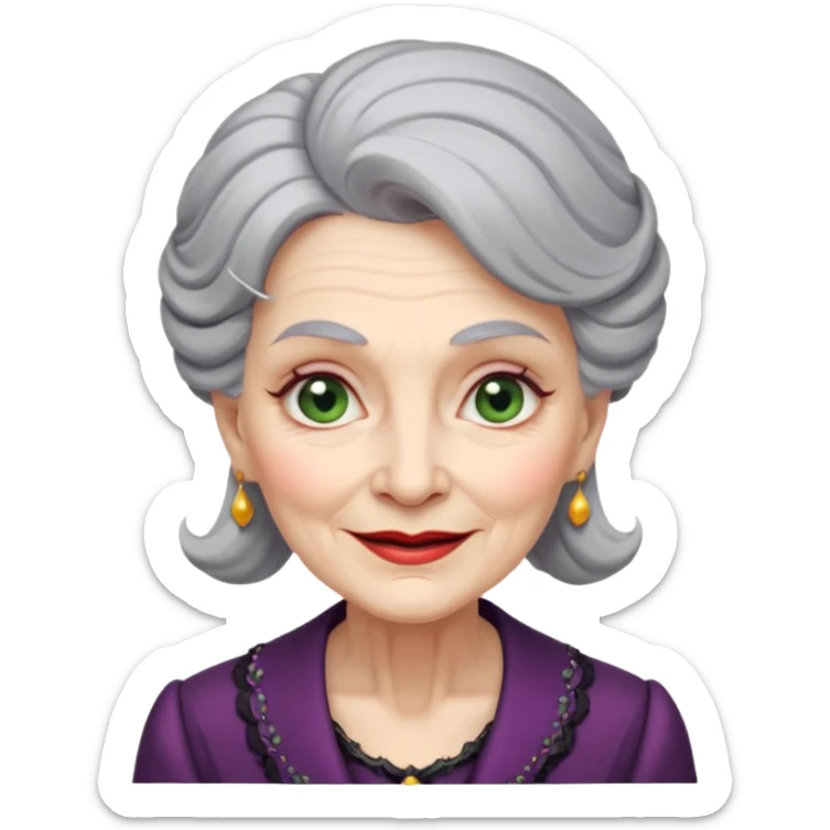 old woman with elegant make up and fancy clothes looking wicked and smirk sticker