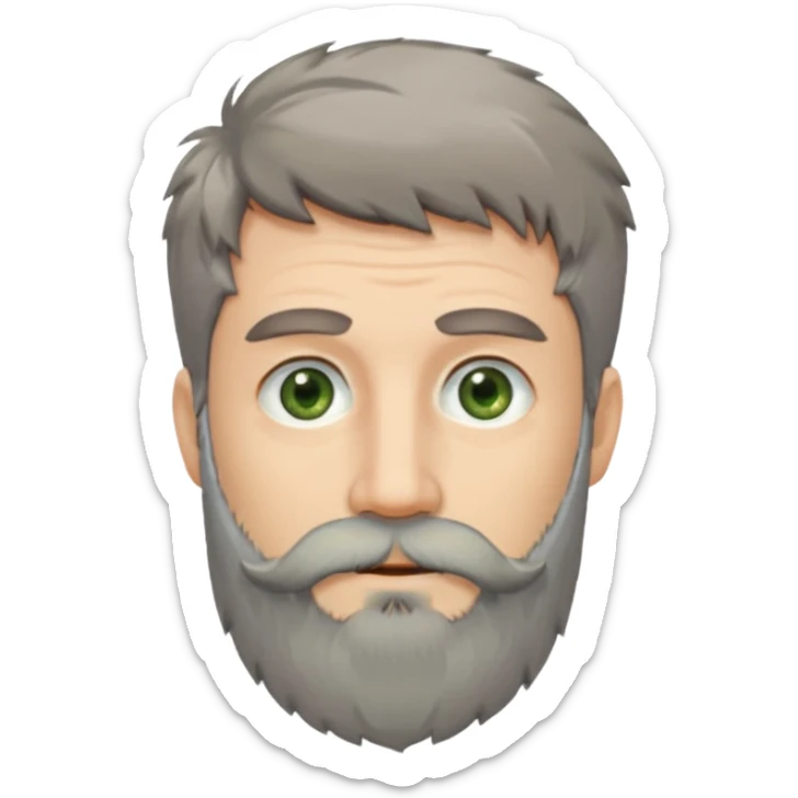 Greenish grey eyed adult man with greyish messy short hair and a very long beard. Pale skin. sticker