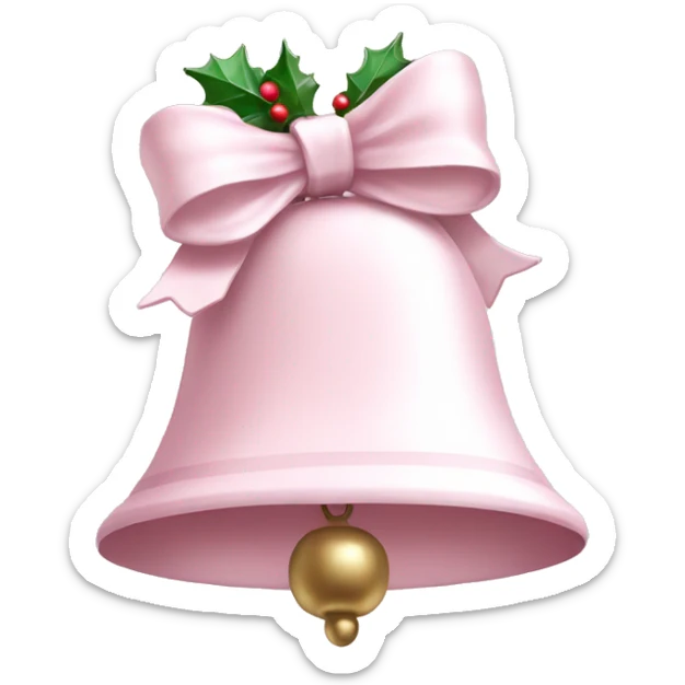 pale pink christmas bell with a white bow sticker