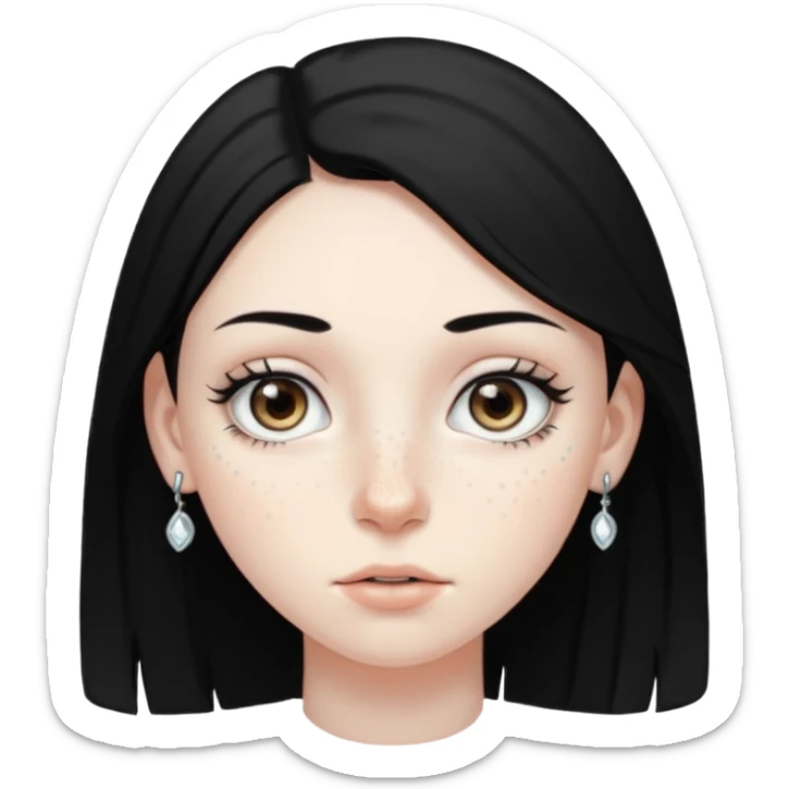 Girl with grey eyes medium black hair pale skin freckles and two nostril piercings  sticker