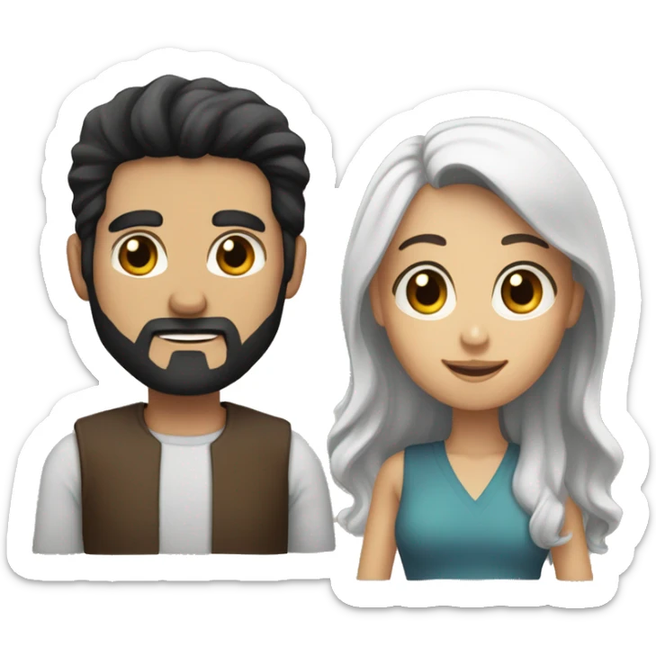 a man with black hair and a black beard and a woman with brown hair and brown eyes they are a couple sticker