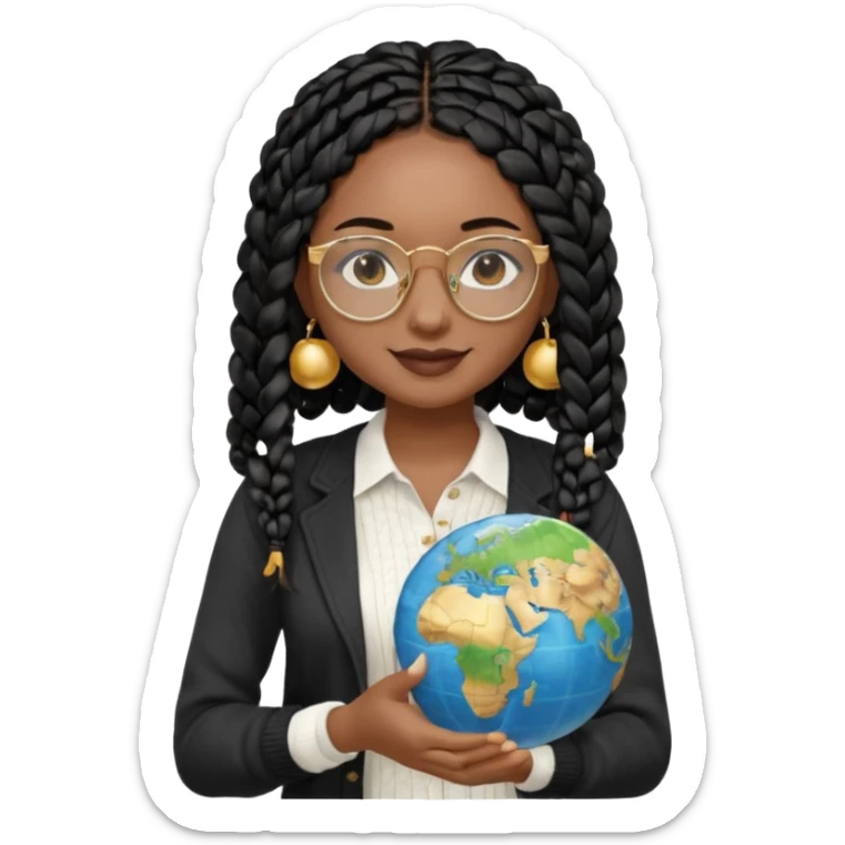a-young-woman-wearing-fine-gold-round-glasses-and-black-hair-in-several-box-braids,-she-has-light-black-skin,-and-she's-wearing-a-white-shirt-with-an-black-cardigan-on-top.-she's-holding-a-globe-in-one-hand.png sticker